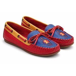 Cherokee US 6 Leather Moccasins Loafers Slippers Boho Festival Red Blue Yellow